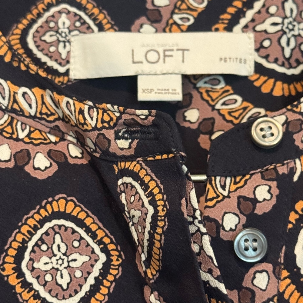 LOFT Geometric Long Sleeve Dress - Black and Orange